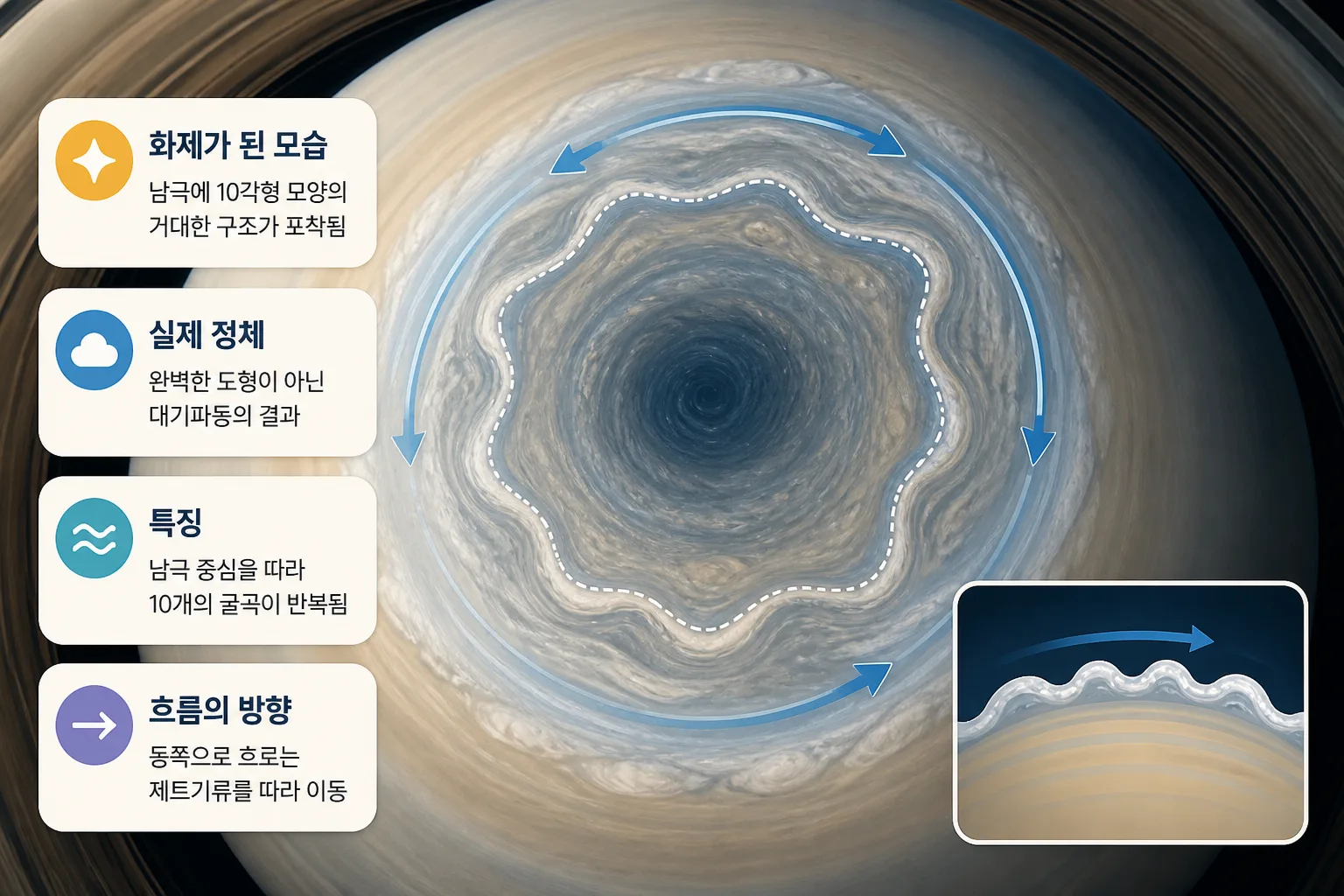 토성 남극 10각형 핵심 정보