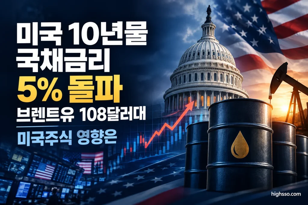 미국 10년물 국채금리 장중 5.041%와 브렌트유 108달러대 상승