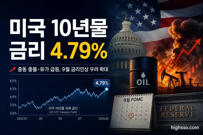 중동 충돌로 유가와 미국 10년물 금리가 상승한 미국주식 시장 인포그래픽