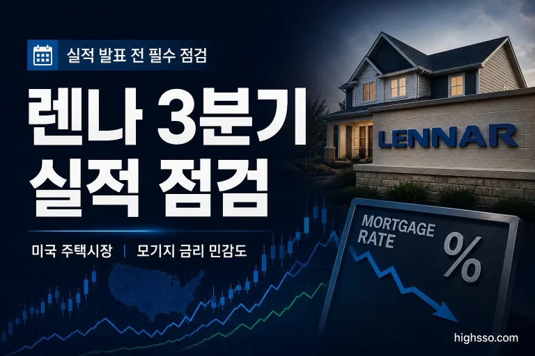 렌나 3분기 실적 발표와 미국 모기지 금리 영향을 보여주는 금융 뉴스 이미지