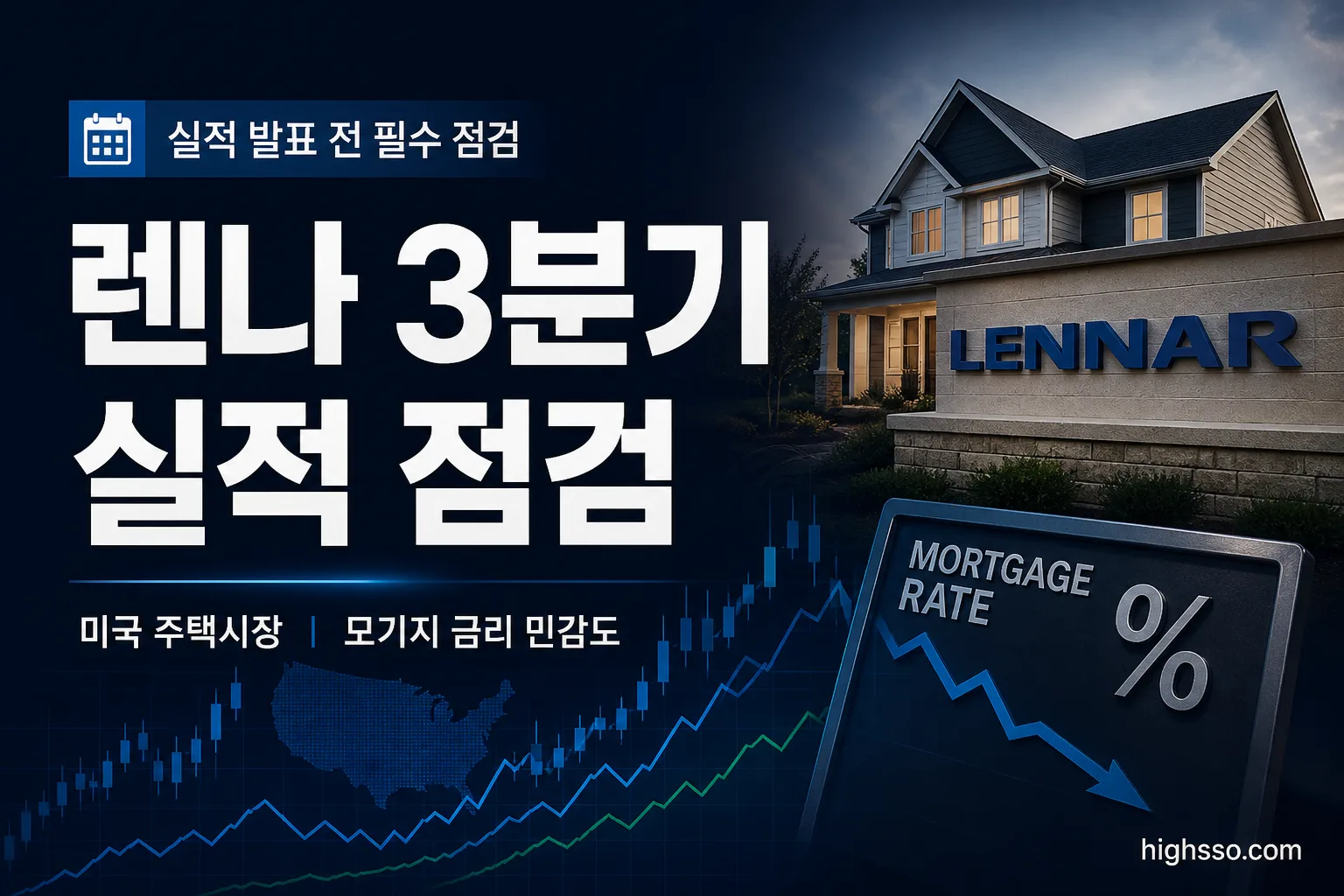렌나 3분기 실적 발표와 미국 모기지 금리 영향을 보여주는 금융 뉴스 이미지