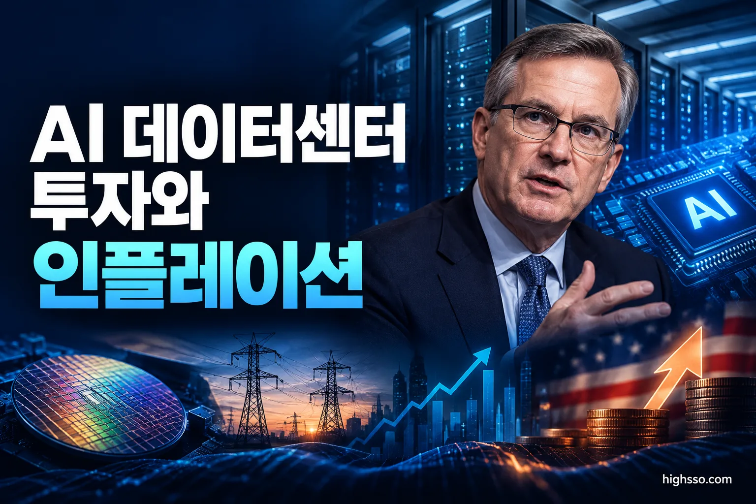 AI 데이터센터 투자와 인플레이션 위험을 보여주는 미국 금융시장 인포그래픽