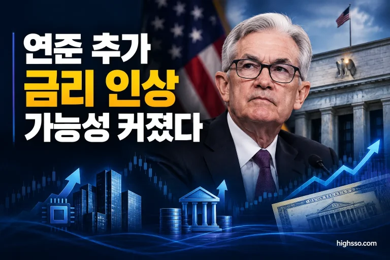 연준 추가 금리 인상 가능성과 미국주식 시장 영향을 보여주는 금융 뉴스 인포그래픽