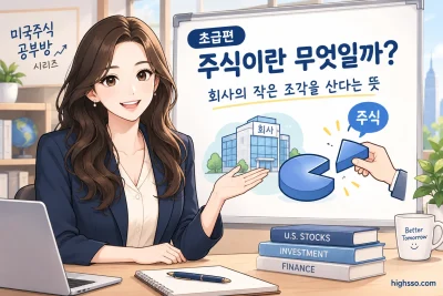 주식이란 회사의 소유권을 나눈 조각이라는 개념을 보여주는 미국주식 인포그래픽