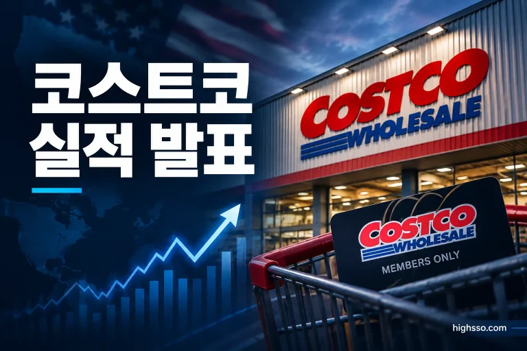 코스트코 실적 발표와 회원제 유통 모델을 보여주는 금융 뉴스 인포그래픽