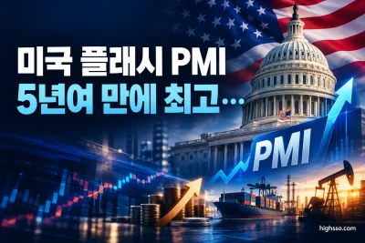 미국 플래시 PMI 58.4와 인플레이션 압력 상승을 보여주는 미국 경제 인포그래픽