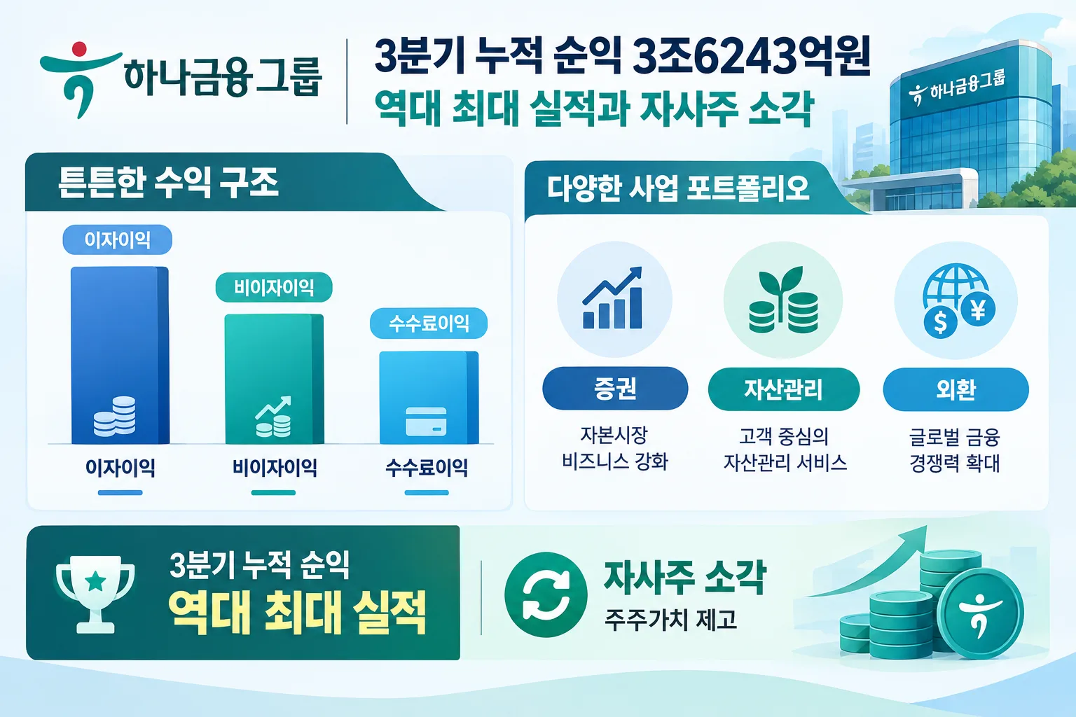 하나금융 3분기 누적 순익 핵심 정보