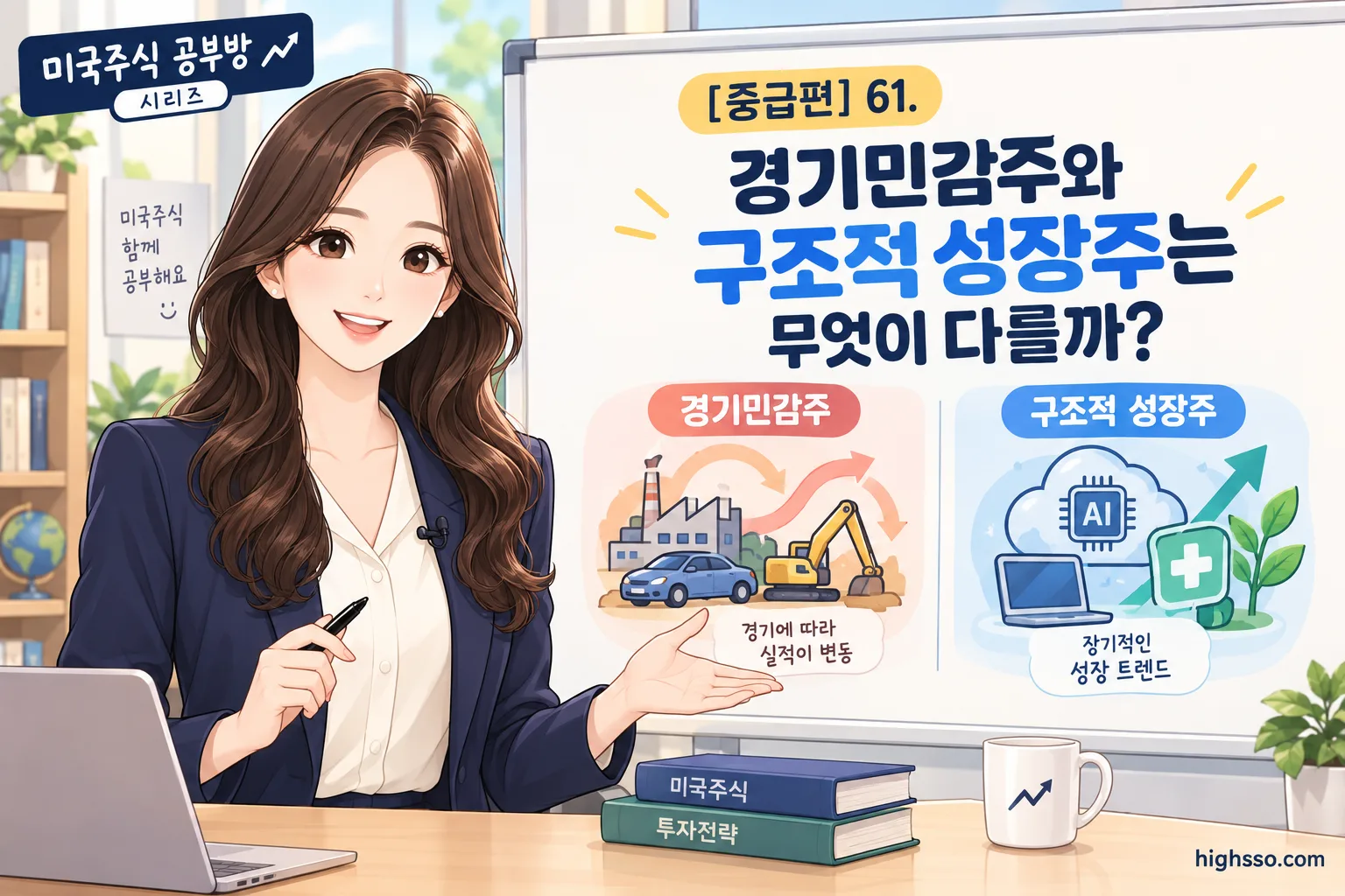 경기민감주와 구조적 성장주 차이를 보여주는 미국주식 교육용 인포그래픽