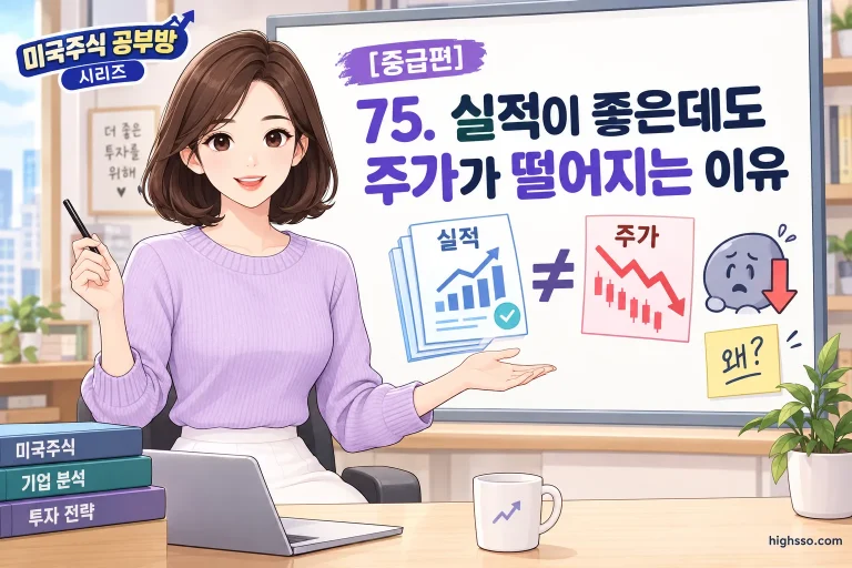 실적이 좋은데도 주가가 떨어지는 이유를 보여주는 미국주식 실적 발표 인포그래픽