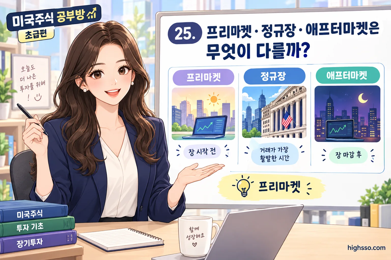 프리마켓 정규장 애프터마켓 미국주식 거래시간 비교 인포그래픽