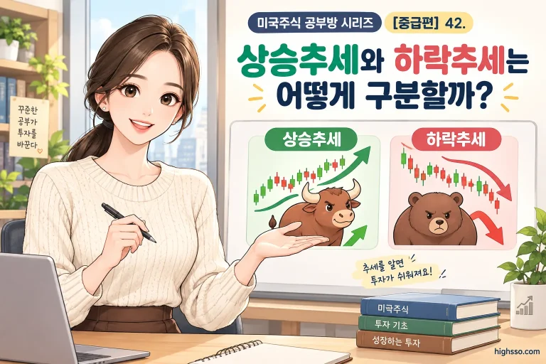 상승추세와 하락추세를 비교한 미국주식 주가 차트 인포그래픽