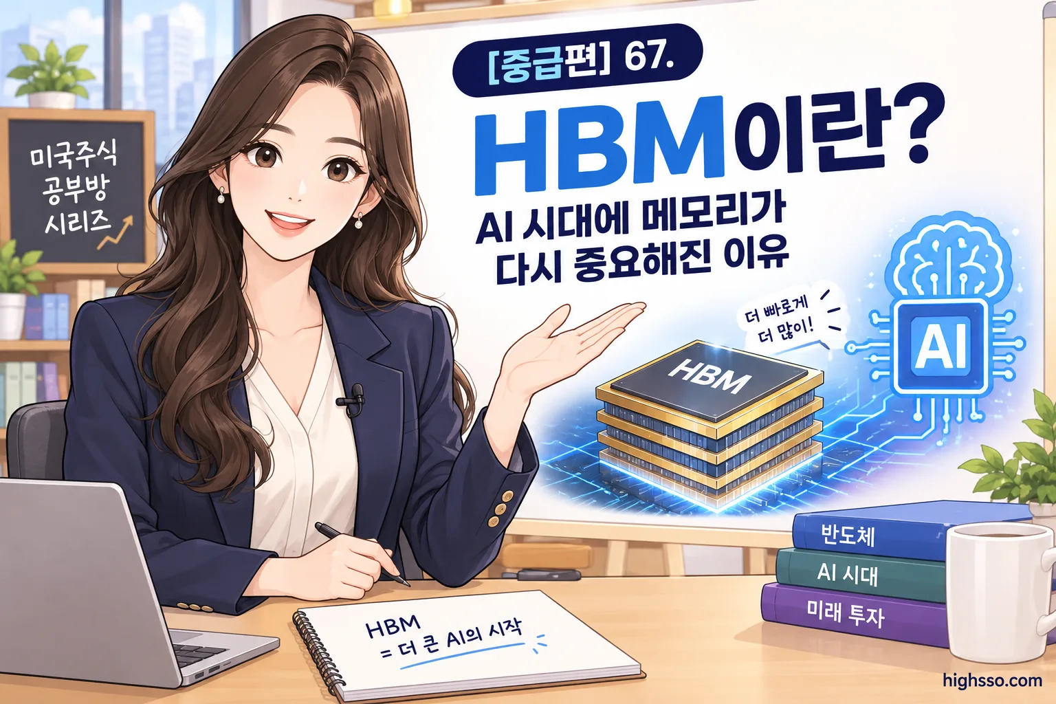 AI 시대 HBM의 뜻과 메모리 칩 구조를 보여주는 인포그래픽