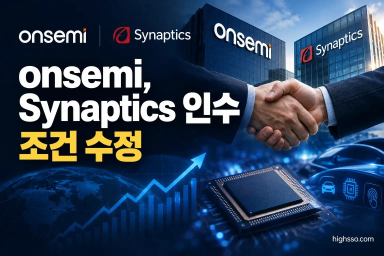 onsemi Synaptics 인수 수정 조건과 주당 현금 123달러를 보여주는 인포그래픽