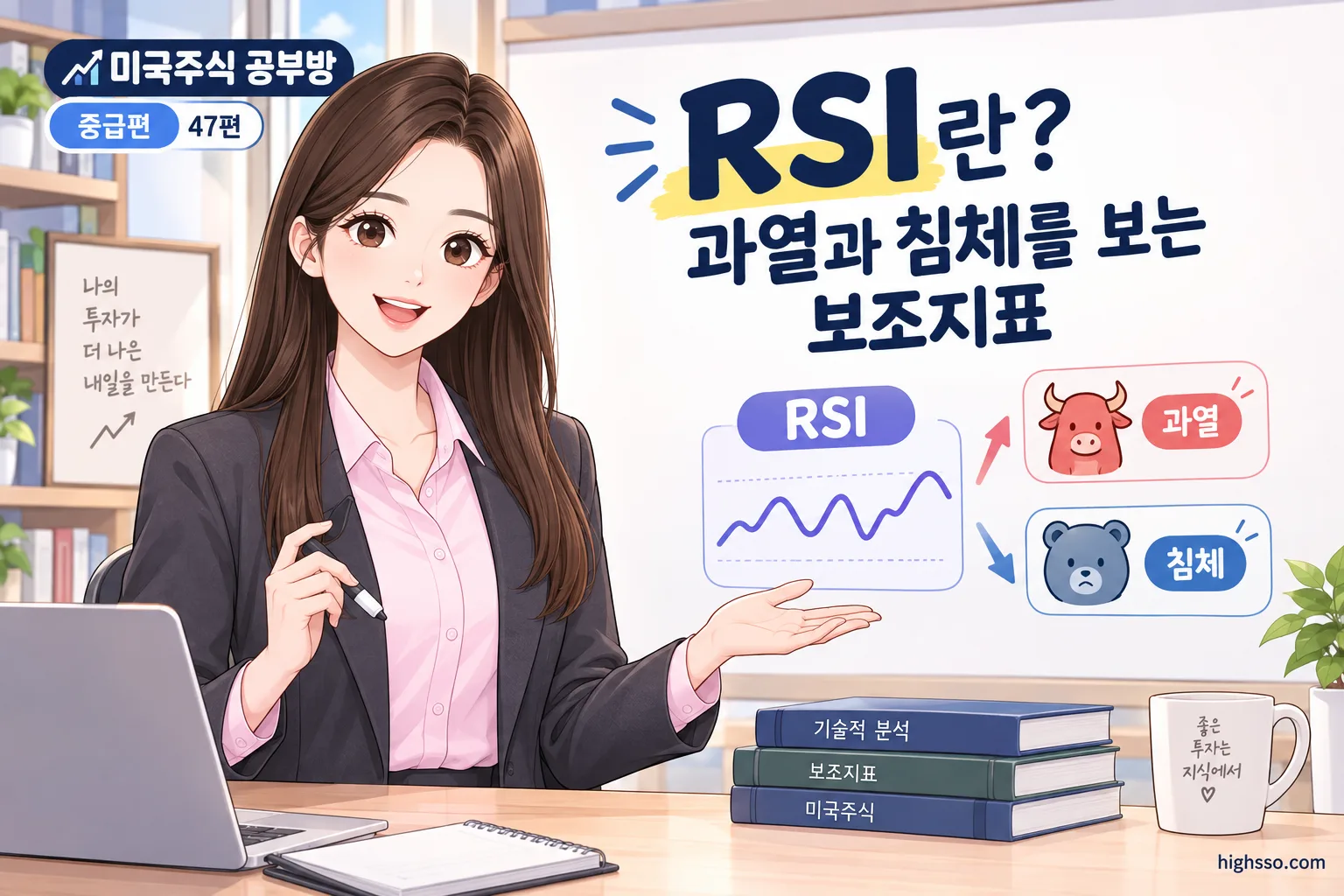 RSI 뜻과 과열·침체 구간을 보여주는 미국주식 보조지표 인포그래픽